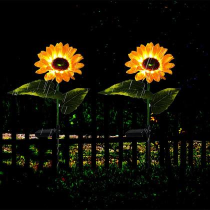 Imagem de Lightoos solares de girassol ao ar livre, pacote com 2 luzes solares de jardim, luzes de flores solares impermeáveis para jardim, caminhos, quintal, pátio, quintal decorativo