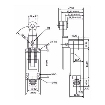 Imagem de Limite Fim De Curso Chave com Roldana Ajustável 45º 1na + 1nf resistente a água e pó