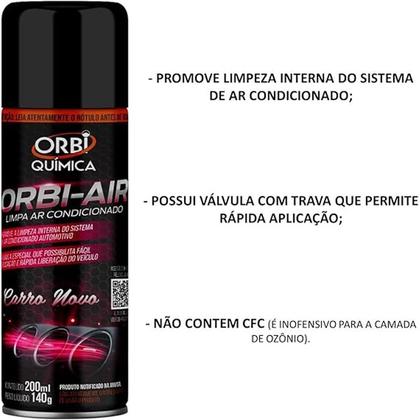 Imagem de Limpa Ar Condicionado Higienizador 200ML Carro Novo Orbi