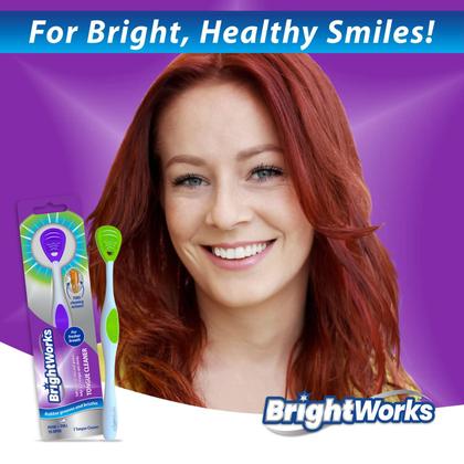 Imagem de Limpador de língua BrightWorks, pacote com 3, com raspador suave de bochechas