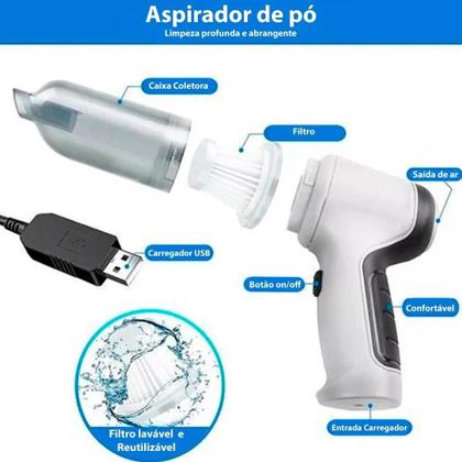 Imagem de Limpeza Inteligente: Aspirador de Pó Portátil Automotivo 2 em 1 USB Recarregável