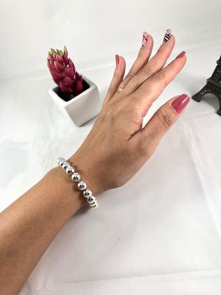 Imagem de Linda Pulseira Bola Prata Pura 925 18 Cm Á 22 Cm