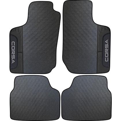 Imagem de Lindo jogo de tapete emborrachado com acabamento preto espcífico presonalizado com o nome do carro chevrolet corsa 03/12