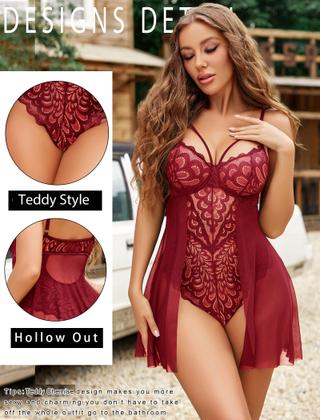 Lingerie Avidlove Sexy Sleepwear Lace Babydoll Chemise Wine Red