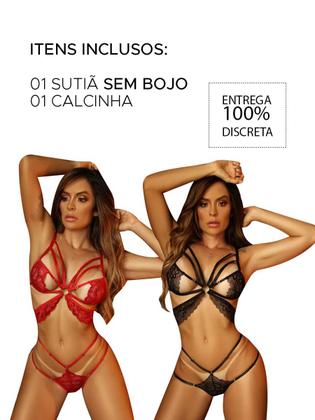 Imagem de Lingerie Conjunto Renda Strapps Argola Detalhes Completa