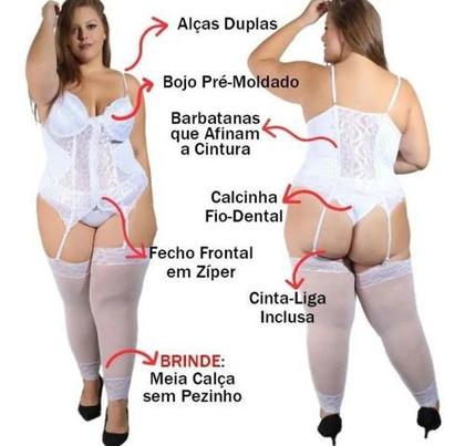 Imagem de Lingerie Espartilho Plus Size Completo Com Meia 7/8 e Abertura em Zíper - Fitmoda