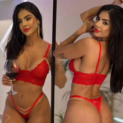 Imagem de Lingerie Sem Bojo Tule Transparente Renda Calcinha Fio Sexy