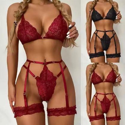 Imagem de Lingerie Sexys Cinta Liga Sensual Renda Fio Dental Completo