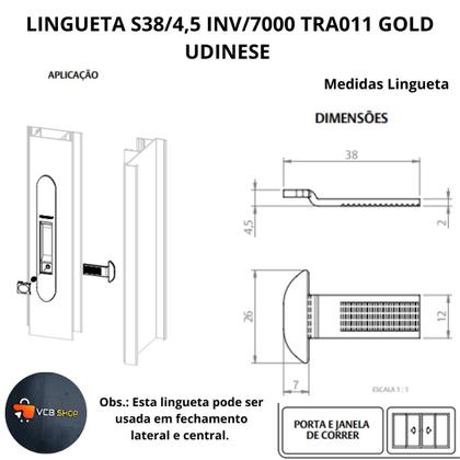 Imagem de Lingueta c/desvio inox 38m/m p/fecho concha janelas gold tra011 udinese