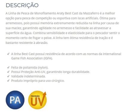 Imagem de Linha de Monofilamento Araty Best Cast - Vários Tamanhos e Espessuras - Mazzaferro