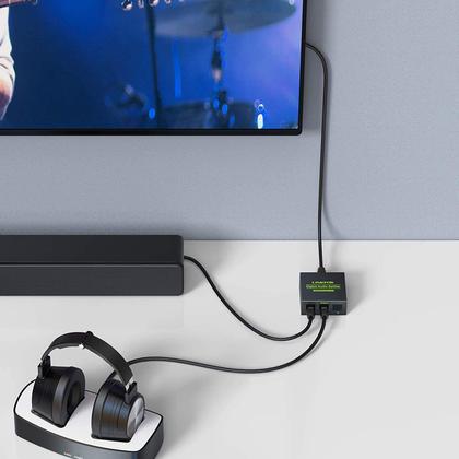 Imagem de Link divisor de áudio digital para Toslink de 3 portas com 4 cabos