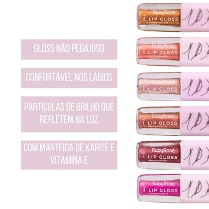 Imagem de Lip Gloss Labial Ruby Rose Com Glitter Brilho Hidratante 5ml Não Pegajoso