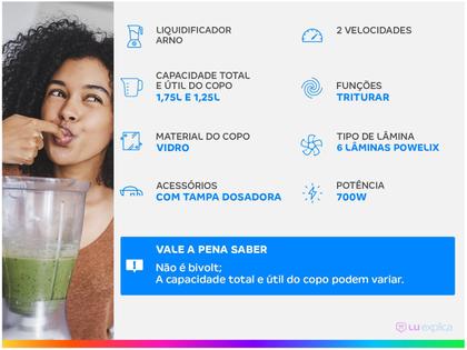 Imagem de Liquidificador Arno Blendforce Jarra de Vidro Preto 700W