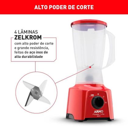 Imagem de Liquidificador Arno Power Mix LQ11 550W 2L 2 Velocidades Vermelho 127V