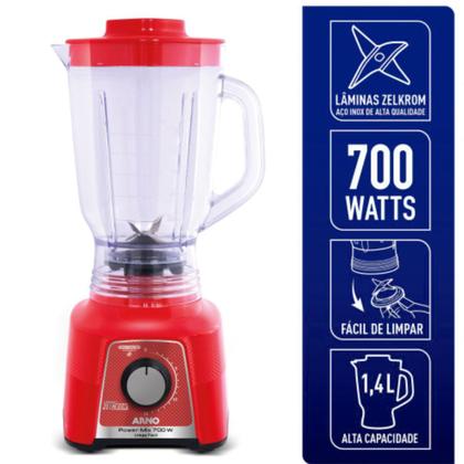 Imagem de Liquidificador Arno Power Mix Vermelho Limpa Fácil 15VEL 700W 110V.