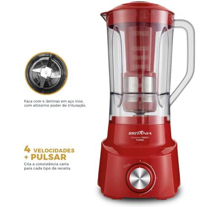 Imagem de Liquidificador Britânia Diamante Vermelho 4 velocidades 1050W