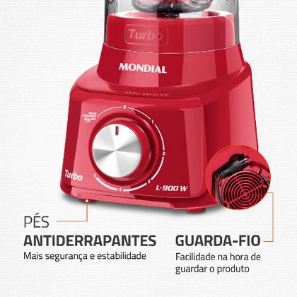 Imagem de Liquidificador com Filtro 900W 2.7L Mondial Turbo L-900 FR 5 Velocidades Vermelho 127V