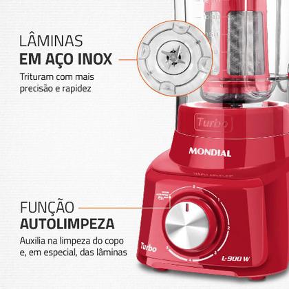 Imagem de Liquidificador com Filtro 900W 2.7L Mondial Turbo L-900 FR 5 Velocidades Vermelho 127V