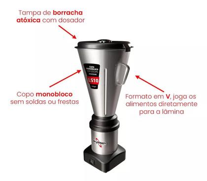 Imagem de Liquidificador Comercial Skymsen Bivolt Chaveado Inox 8L LS-08MB-N - 0,5 HP-CV 127/220 V