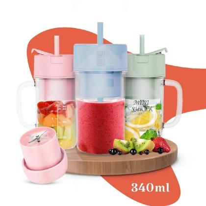 Imagem de Liquidificador Copo com Canudo Mini Juicer 500ml Rosa - MinhaCazza