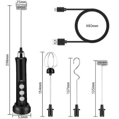 Imagem de Liquidificador de leite elétrico Frother 3 In1 Portátil com 3 bigodes Carregador USB Misturador de ovos de espuma de leite para café, latte, cappuccino Frothers de Leite