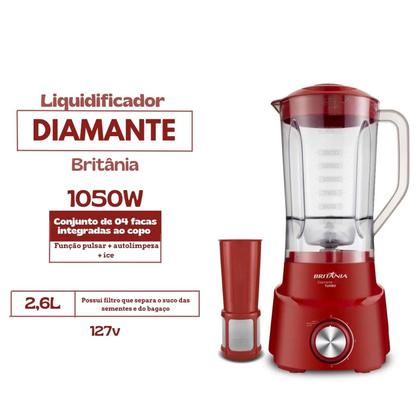 Imagem de Liquidificador Elétrico Britânia Diamante 800V 2,65 Litros 4 Velocidades 1050 Watts Vermelho 220V