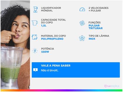 Imagem de Liquidificador Mondial Easy Power L550 Branco 2 Velocidades 550W
