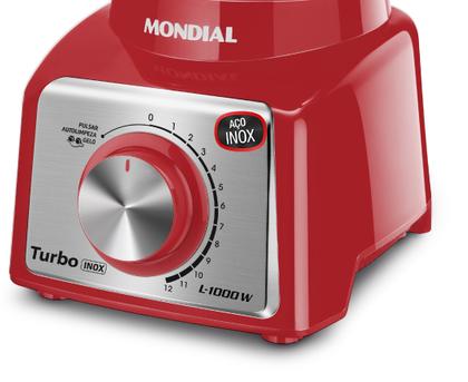 Imagem de Liquidificador Mondial Turbo Inox L1000 1000W 12 Velocidades com Filtro Vermelho 110v