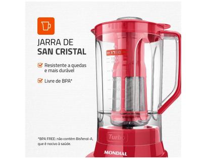 Imagem de Liquidificador Mondial Turbo L-900 FR Copo - Vermelho Com Filtro 05 Velocidades 900W