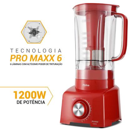 Imagem de Liquidificador Philco 1200W 3L 12 Velocidades Vermelho PH900