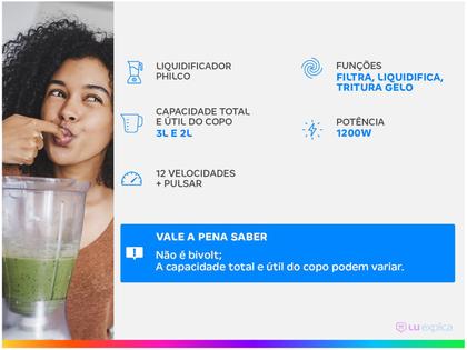 Imagem de Liquidificador Philco PH900 127v 12 Velocidades 3L 1200W 6 Lâminas Preto