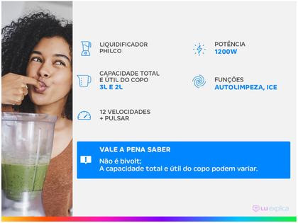 Imagem de Liquidificador Philco PLQ1412 Jarra de Plástico 3 Litros 1200W 12 Velocidades