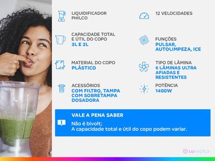 Imagem de Liquidificador Philco PLQ2100PI com Filtro 12 Velocidades 1200W Preto