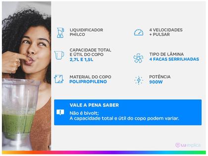 Imagem de Liquidificador Philco PLQ800 Preto com Filtro 4 Velocidades 900W