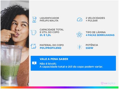 Imagem de Liquidificador Philips Walita Daily RI2110/01 Jarra 2 Litros ProBlend 550W Branco 110V