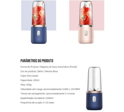 Imagem de Liquidificador Portátil Juicer Multifuncional Sem Fio Recarregável 400ml Bivolt