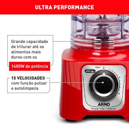 Imagem de Liquidificador Power Max Arno 1400W LN63 Vermelho 127V