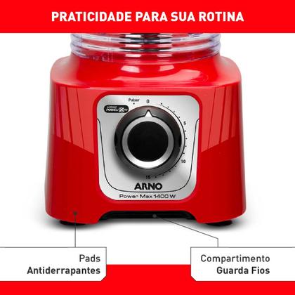 Imagem de Liquidificador Power Max Arno 1400W LN63 Vermelho 220V