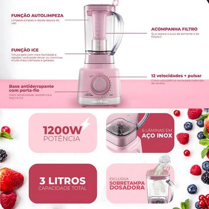 Imagem de Liquidificador Rosa Britânia 3L 1400W Turbo com Filtro