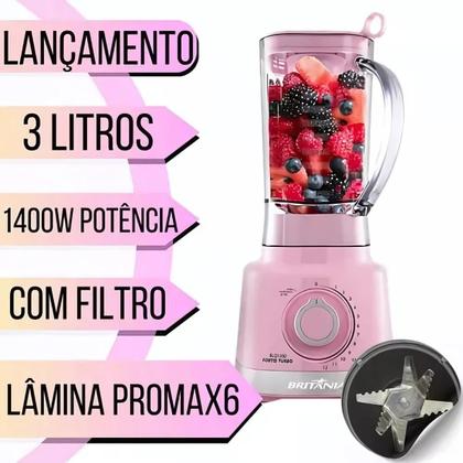 Imagem de Liquidificador Rosa Britânia 3L 1400W Turbo com Filtro
