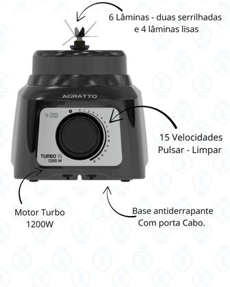 Liquidificador Agratto Turbo 15 Cristal 3,2L 1200w
