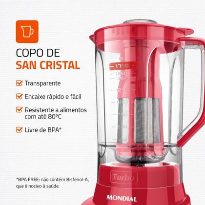 Imagem de Liquidificador Turbo Full Mondial Vermelho 900W L-900 FR