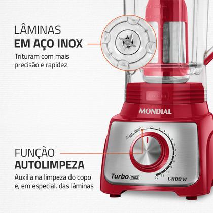 Imagem de Liquidificador Turbo Mondial Vermelho e Inox 1100W L-1100 RI
