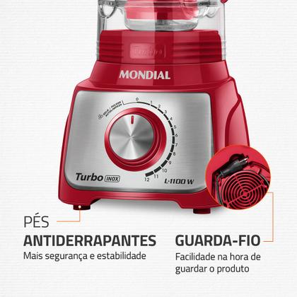 Imagem de Liquidificador Turbo Mondial Vermelho e Inox 1100W L-1100 RI