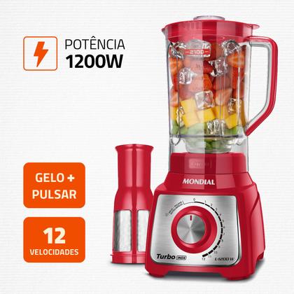 Imagem de Liquidificador Turbo Mondial Vermelho e Inox 1200W L-1200 RI