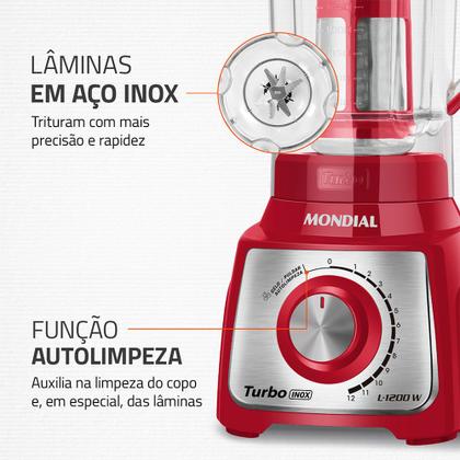 Imagem de Liquidificador Turbo Mondial Vermelho e Inox 1200W L-1200 RI