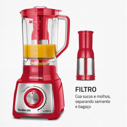 Imagem de Liquidificador Turbo Mondial Vermelho e Inox 1200W L-1200 RI