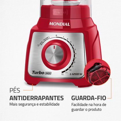 Imagem de Liquidificador Turbo Mondial Vermelho e Inox 1200W L-1200 RI
