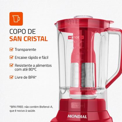 Imagem de Liquidificador Turbo Mondial Vermelho e Inox 1200W L-1200 RI