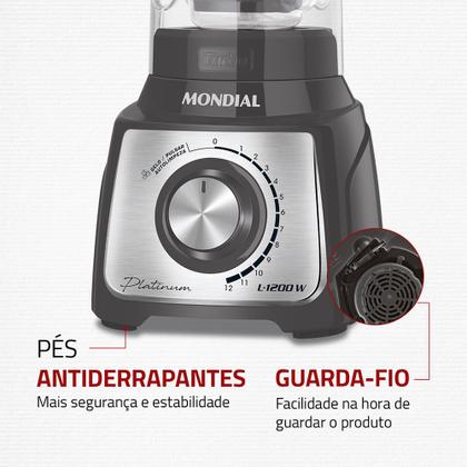Imagem de Liquidificador Turbo Platinum Mondial Grafite e Inox 1200W L-1200 PI